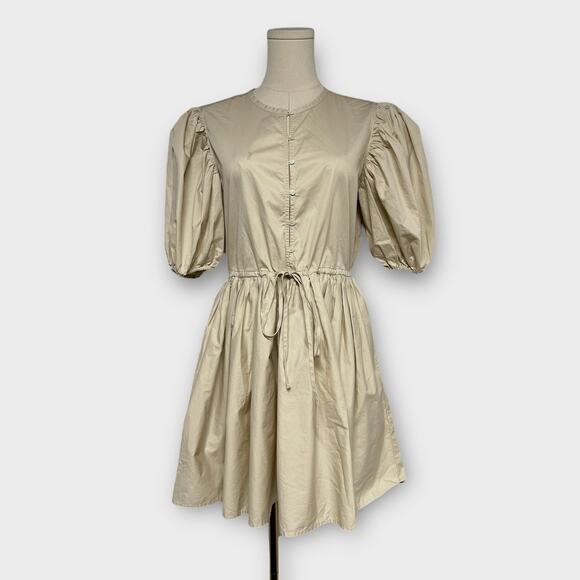 Xirena Aurie Puff Sleeve Fit & Flare Cotton Poplin Dress in Sand Size Small - Picture 2 of 8
